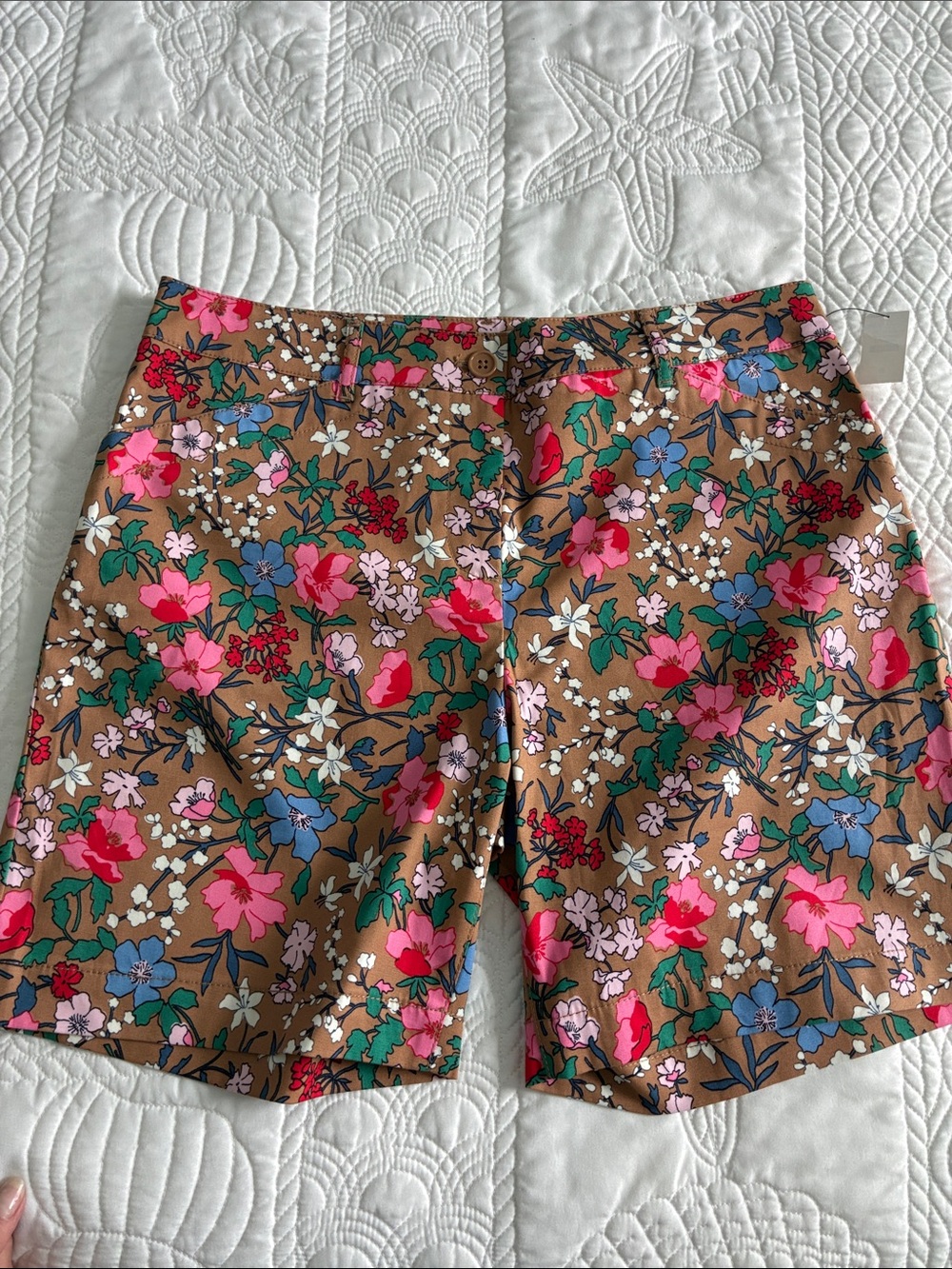 Talbots Weekend Twill Floral Print Brown Cotton Shorts